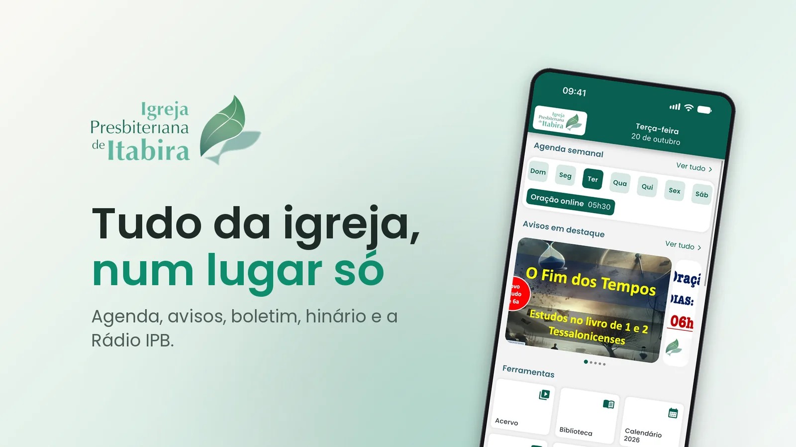 IPI App — tudo da igreja, num lugar só. Agenda, avisos, boletim, hinário e a Rádio IPB.